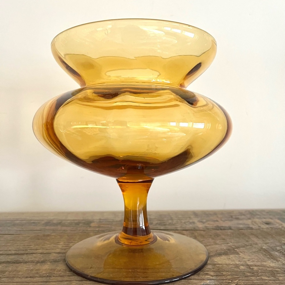 Empoli Italian Amber Glass Pedestal Bowl